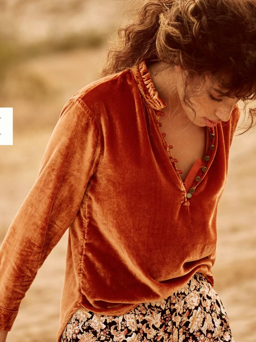 Anthropologie velvet Kristianne burnt orange button top size medium